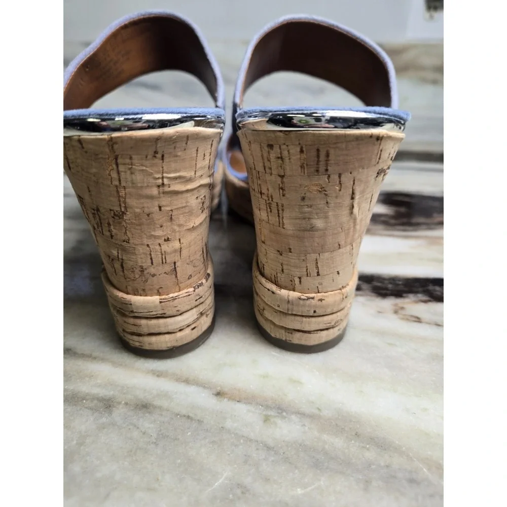 FRANCO SARTO Size 7.5 Light Blue Leather Wedge Heel Sandal Shoes‎ Cork